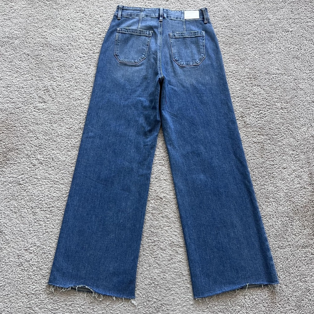 Paige Anessa 31" Viva High Rise Wide Leg Jeans Womens 28 Blue Raw Hem - Picture 4 of 16